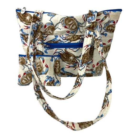 Kelley Handbags - Quilted Handmade Blue Crab Bag and Matching Coin Purse Kelley's Creations